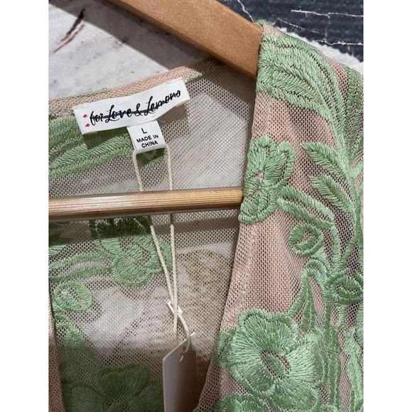 New Free People FOR LOVE & LEMONS Robe Courte Temecula Mini Dress Green Size L - Picture 5 of 5